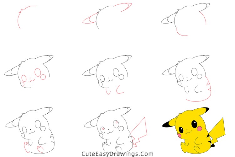 how to draw pikachu - www.cuteeasydrawings.com