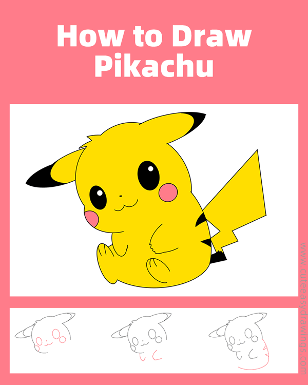 how to draw pikachu - www.cuteeasydrawings.com