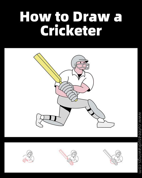 How To Draw A Cricketer Step By Step Cute Easy Drawings