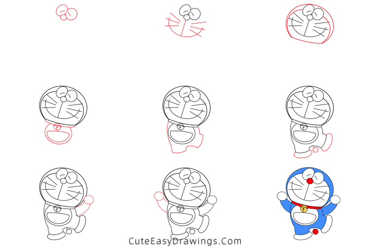 how to draw doraemon - www.cuteeasydrawings.com