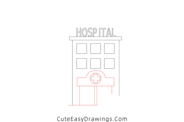 how to draw a hospital - www.cuteeasydrawings.com