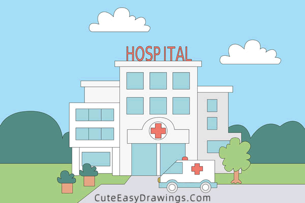 how to draw a hospital - www.cuteeasydrawings.com