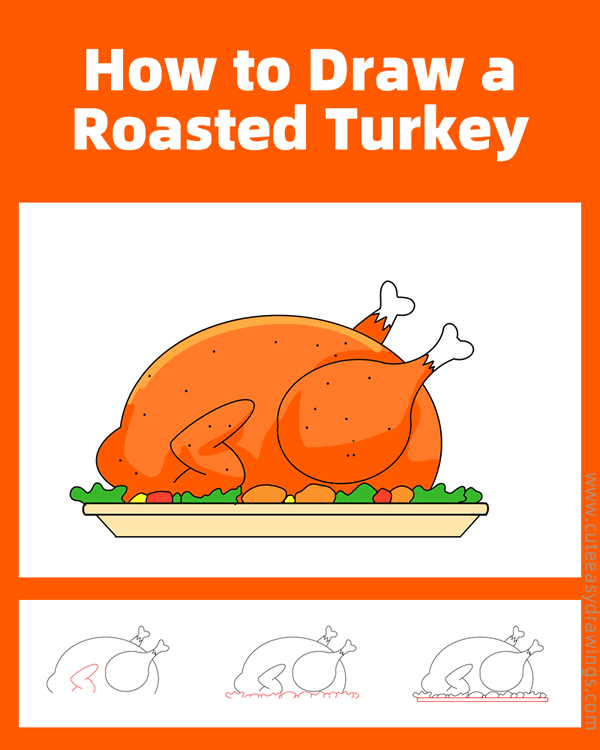 how to draw a roasted turkey - www.cuteeasydrawings.com