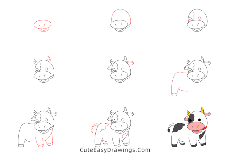 how to draw a cute cow - www.cuteeasydrawings.com