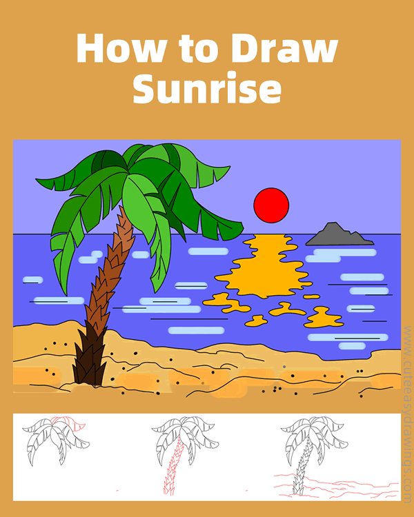 how to draw sunrise on the beach - www.cuteeasydrawings.com
