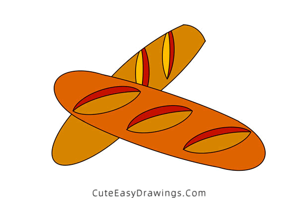 how to draw a baguette - www.cuteeasydrawings.com