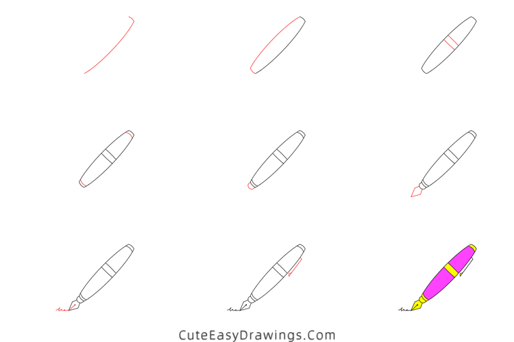 How to Draw a Fountain Pen Step by Step Cute Easy Drawings