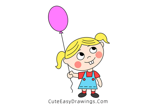 how to draw a girl with a balloon - www.cuteeasydrawings.com