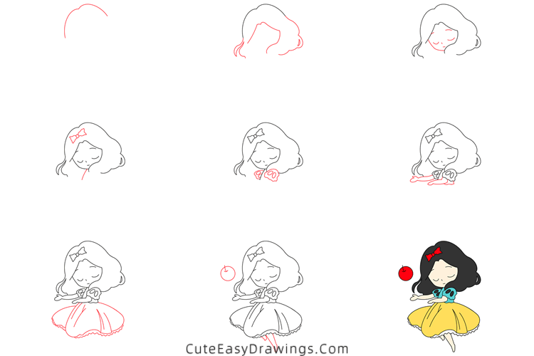 how to draw snow white - www.cuteeasydrawings.com
