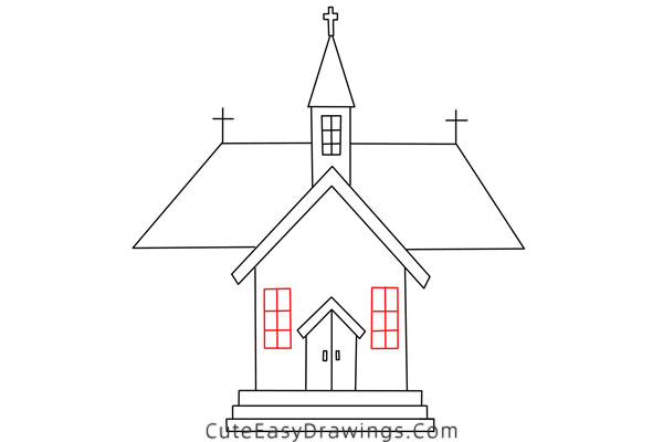 how to draw a church - www.cuteeasydrawings.com
