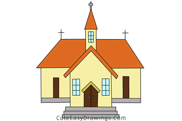 how to draw a church - www.cuteeasydrawings.com