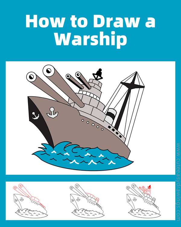 how to draw a warship - www.cuteeasydrawings.com
