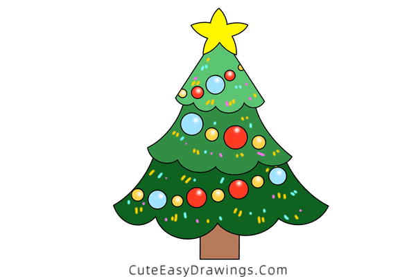how to draw a christmas tree - www.cuteeasydrawings.com