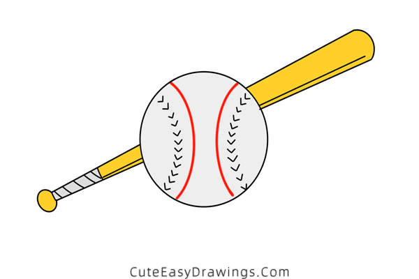 how to draw a baseball bat and ball - www.cuteeasydrawings.com