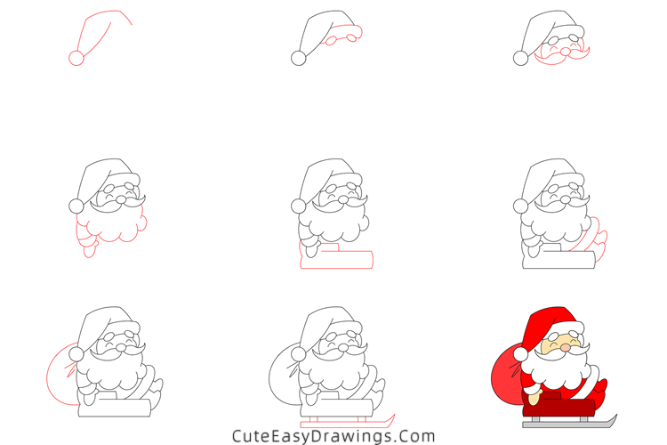 how to draw santa claus in sleigh - www.cuteeasydrawings.com