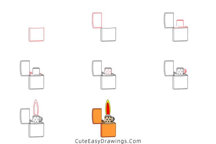 how to draw a lighter - www.cuteeasydrawings.com