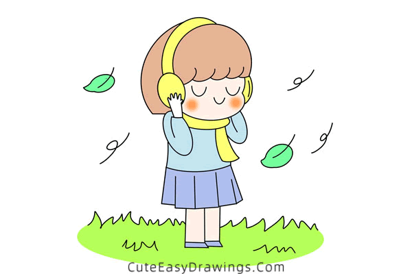 how to draw a girl in autumn - www.cuteeasydrawings.com