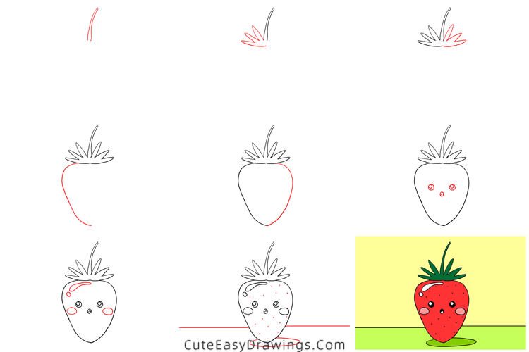 how to draw a cartoon strawberry - www.cuteeasydrawings.com