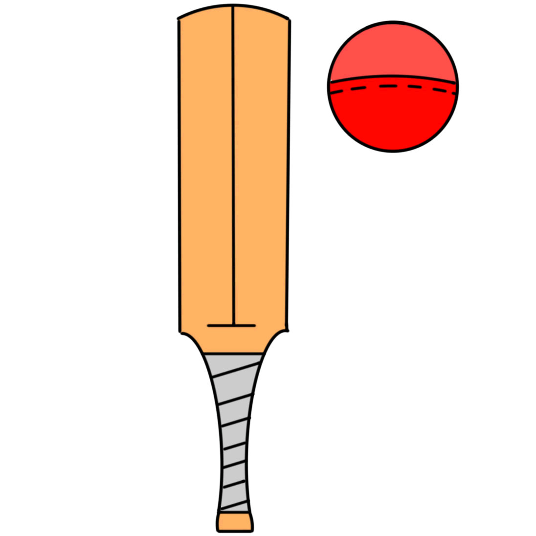 How to Draw a Cricket Bat and Ball Step by Step