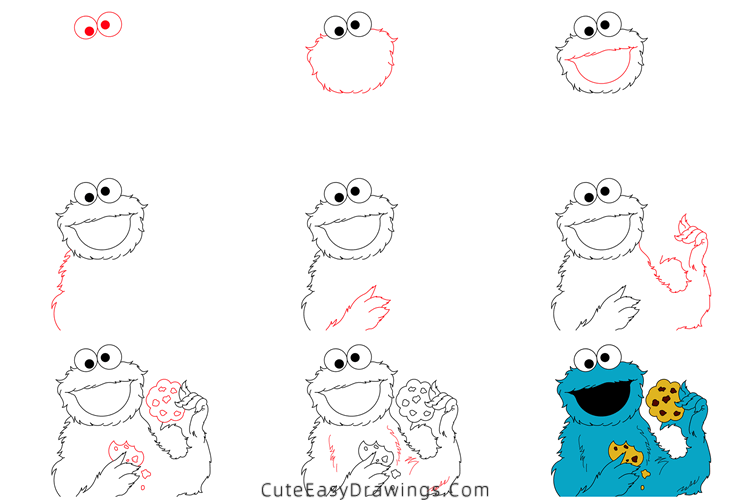 how to draw cookie monster - www.cuteeasydrawings.com