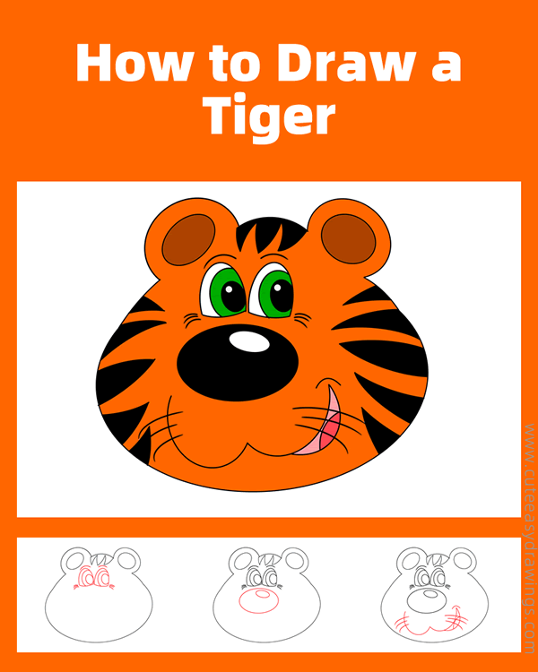 how to draw a tiger face - www.cuteeasydrawings.com
