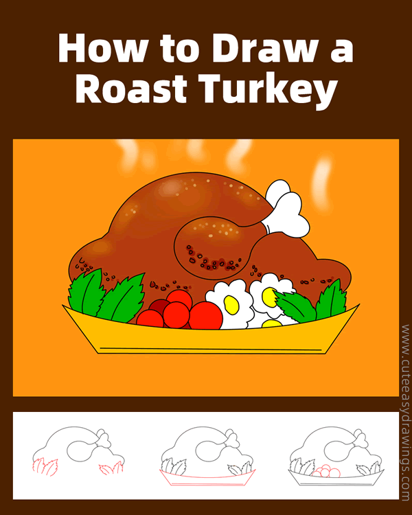 how to draw a roast turkey - www.cuteeasydrawings.com