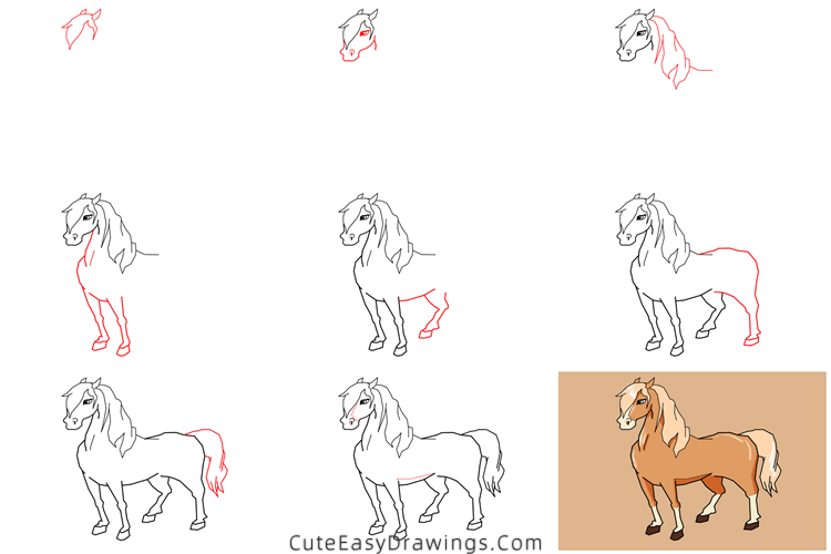 how to draw a horse easy - www.cuteeasydrawings.com