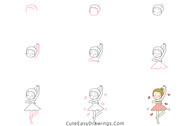 how to draw a dancing girl - www.cuteeasydrawings.com