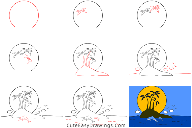 how to draw an island - www.cuteeasydrawings.com