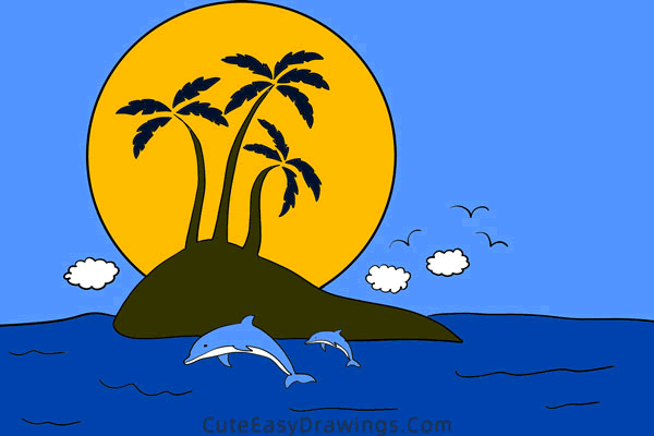 how to draw an island - www.cuteeasydrawings.com