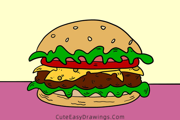 how to draw a hamburger - www.cuteeasydrawings.com
