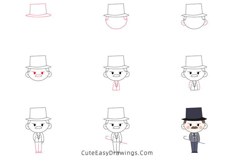 how to draw a gentleman - www.cuteeasydrawings.com