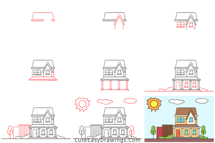 how to draw a house - www.cuteeasydrawings.com