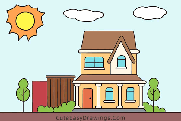 how to draw a house - www.cuteeasydrawings.com