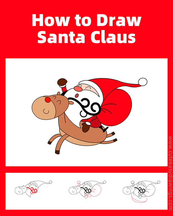 how to draw santa claus and rudolph - www.cuteeasydrawings.com