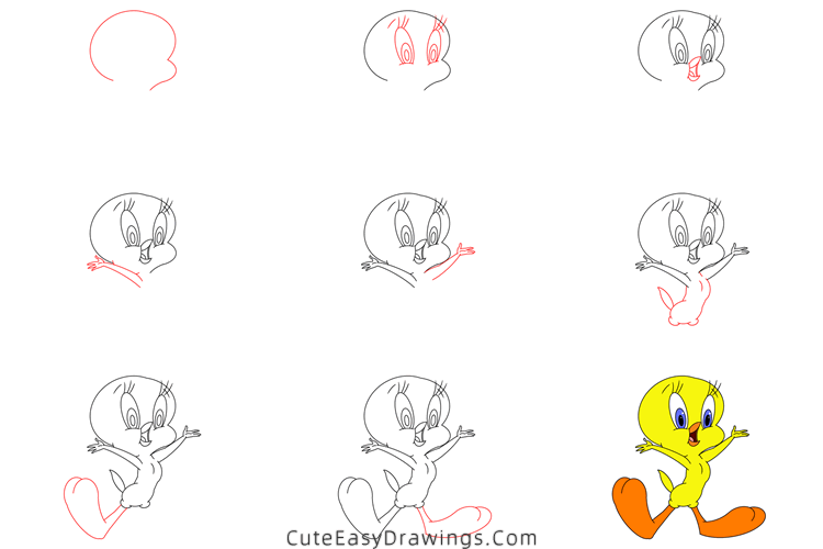 how to draw tweety bird - www.cuteeasydrawings.com