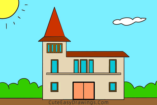 how to draw a house easy - www.cuteeasydrawings.com