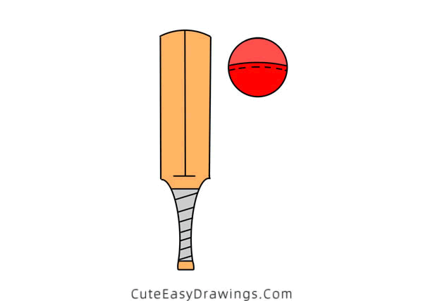 how to draw a cricket bat and ball - www.cuteeasydrawings.com
