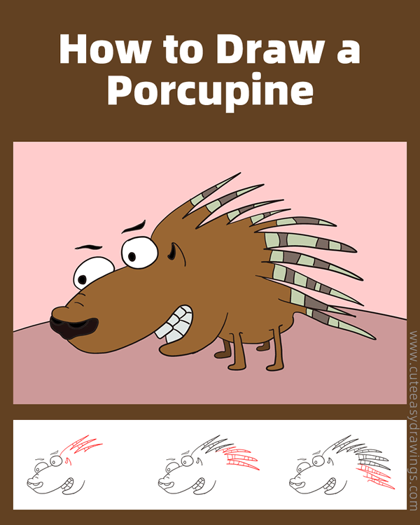 how to draw a porcupine - www.cuteeasydrawings.com