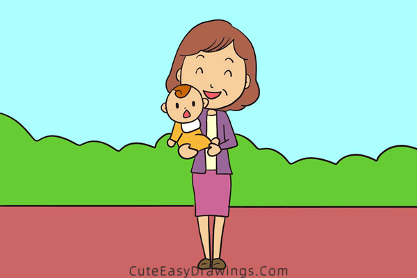 how to draw a mom and baby - www.cuteeasydrawings.com