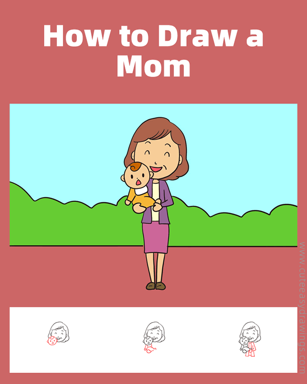 how to draw a mom and baby - www.cuteeasydrawings.com