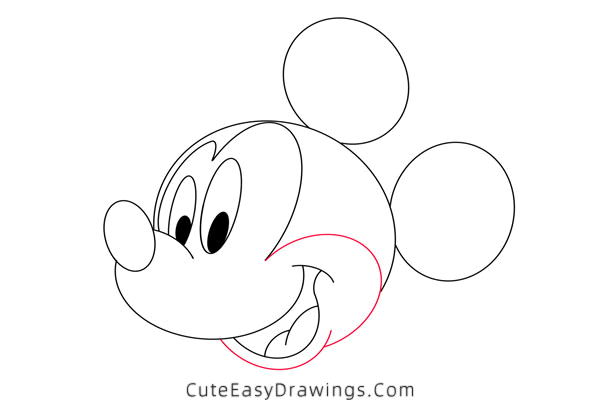 how to draw mickey mouse face - www.cuteeasydrawings.com