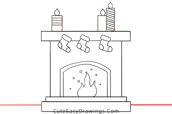 how to draw a fireplace - www.cuteeasydrawings.com