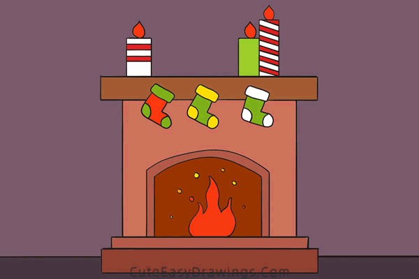 how to draw a fireplace - www.cuteeasydrawings.com
