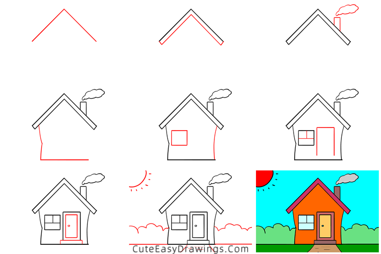 how to draw a small house - www.cuteeasydrawings.com