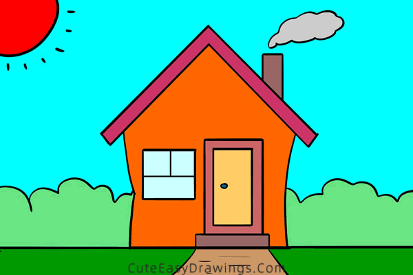 how to draw a small house - www.cuteeasydrawings.com