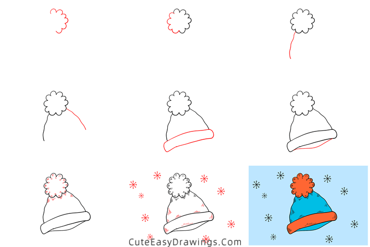 how to draw a winter hat - www.cuteeasydrawings.com