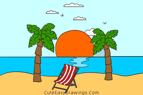 how to draw a beach - www.cuteeasydrawings.com