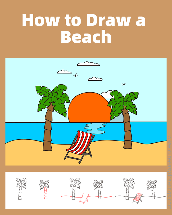 how to draw a beach - www.cuteeasydrawings.com