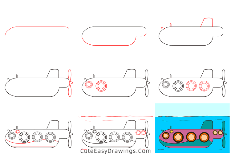 how to draw a submarine - www.cuteeasydrawings.com
